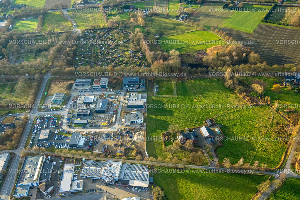 Bottrop251204116Kirchhellen | Luftbild, Gewerbegebiet Im Pinntal mit Baustelle und Neubau, KGV Kleingartenverein In der Bräuke e.V. und grüne Wiesenflächen, Kirchhellen, Bottrop, Ruhrgebiet, Nordrhein-Westfalen, Deutschland
