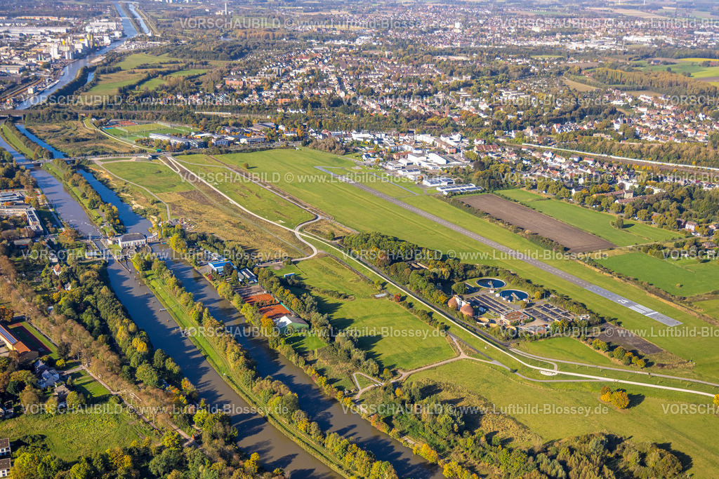 Hamm241007256 | Luftbild, Erlebensraum Hamm und Kläranlage Hamm Mattenbeckemit Flugplatz Lippewiesen, Fluss Lippe und Datteln-Hamm-Kanal, Schleuse, Blick zum Hafen, Mitte, Hamm, Ruhrgebiet, Nordrhein-Westfalen, Deutschland