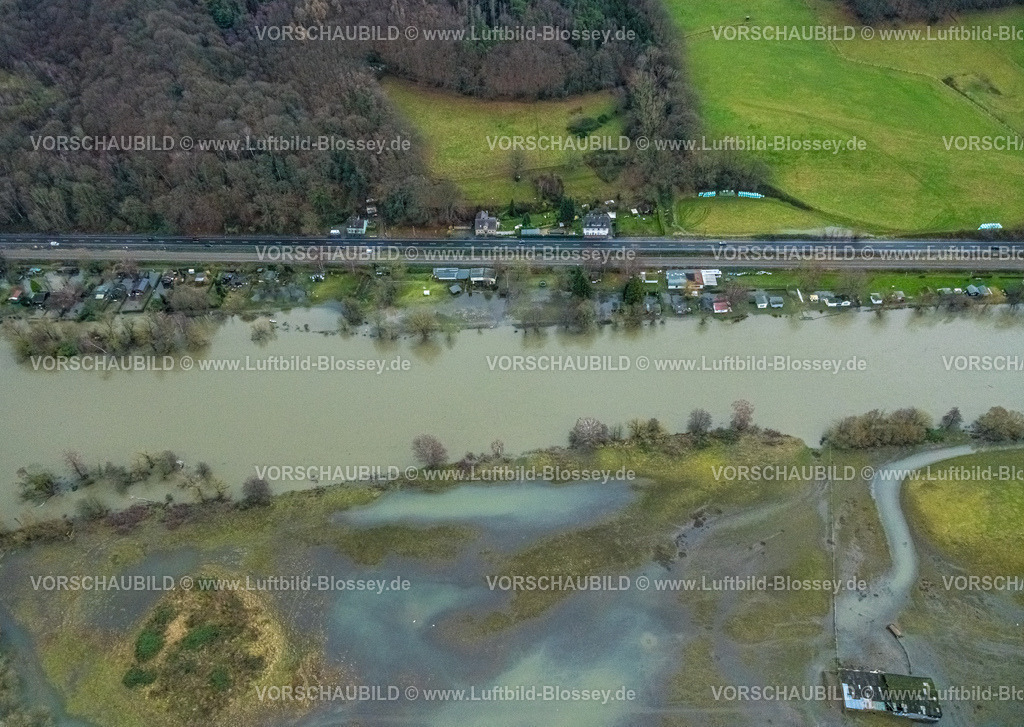 Witten231201869Ruhr | Luftbild, Ruhrhochwasser, Weihnachtshochwasser 2023, starke Regenfälle,  Bommern, Witten, Ruhrgebiet, Nordrhein-Westfalen, Deutschland