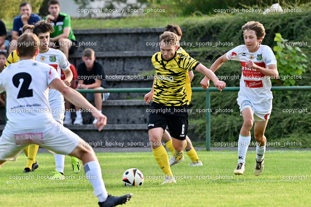 FC Faakersee vs. Rapid Lienz  | #6 Florian Pribernig FC Faakersee, #20 Valentin Christian Dorer Rapid Lienz, FC Faakersee vs. Rapid Lienz , FC Faakersee vs. Rapid Lienz  am 04.08.2024 in Faakersee (Sportplatz Faakersee), Austria, (Photo by Bernd Stefan)