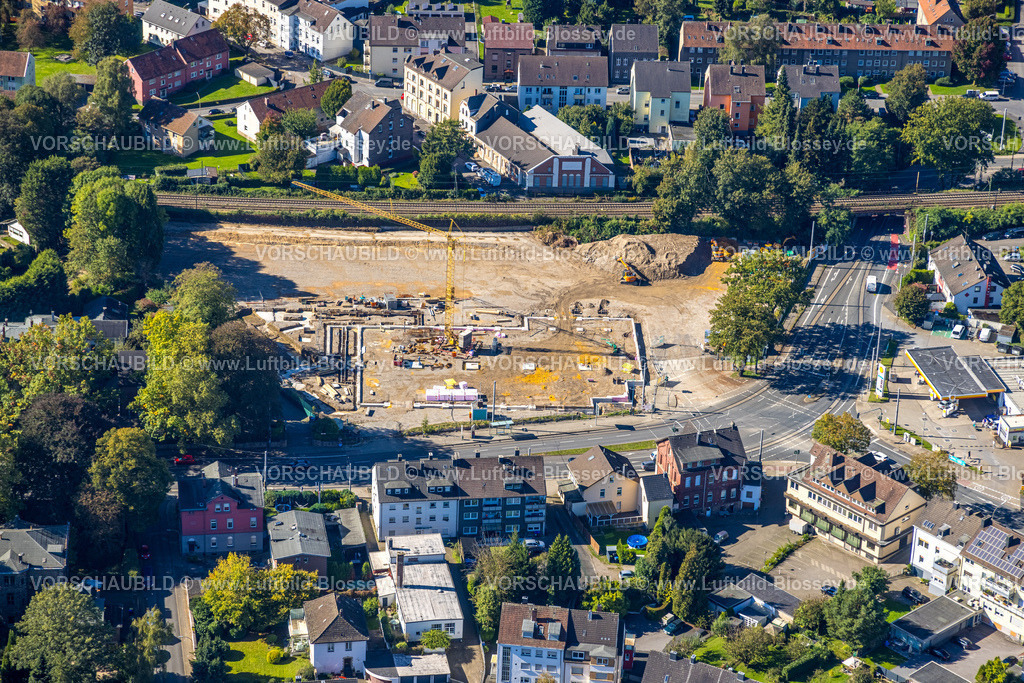 Witten241000630 | Luftbild, Abriss Edeka und Neubau-Baustelle am Crengeldanz für neuen Supermarkt, Sonnenschein, Witten, Ruhrgebiet, Nordrhein-Westfalen, Deutschland