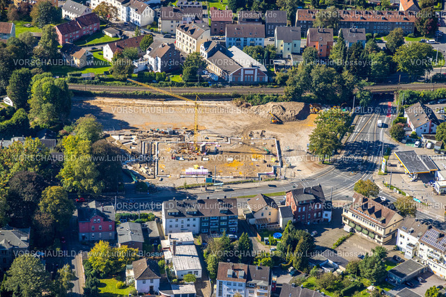 Witten241000630 | Luftbild, Abriss Edeka und Neubau-Baustelle am Crengeldanz für neuen Supermarkt, Sonnenschein, Witten, Ruhrgebiet, Nordrhein-Westfalen, Deutschland