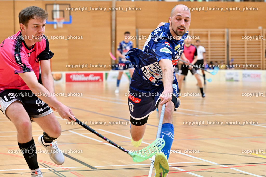 VSV Unihockey vs. Wiener Floorball Verein | #13 HÄHNIG Vincent Wiener Floorballverein, #13 Jan Sláma VSV Unihockey, VSV Unihockey vs. Wiener Floorball Verein, VSV Unihockey vs. Wiener Floorball Verein am 18.05.2025 in Villach (Ballspielhalle St. Martin), Austria, (Photo by Bernd Stefan)