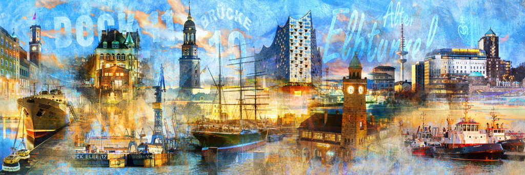 10230923 - Hamburg Collage 064 | Einzigartige Hamburg Collage im Panoramaformat.