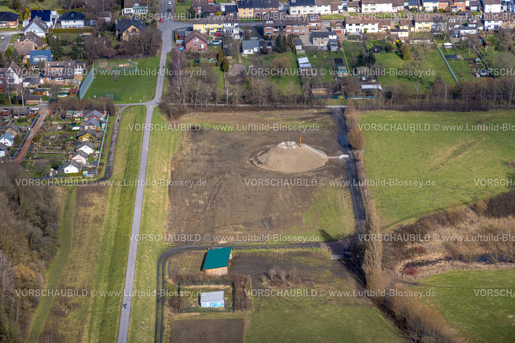 Hamm230214859 | Luftbild, Baustelle mit Hügel, Kornmersch, am Kleingartenverein KGV Nordenheide, Bockum-Hövel, Hamm, Ruhrgebiet, Nordrhein-Westfalen, Deutschland