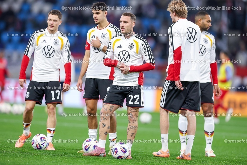 DFB14112501037 | 14.11.2025, Fußball, Länderspiel, WM-Qualifikation Europa, Deutschland - Luxemburg, Stade de Luxembourg (Croix de Gasperich, Luxemburg), 9. Spieltag, Saison 2025 2026: Florian Wirtz (GER #17) Aleksandar Pavlovic (GER #05) David Raum (GER #22) Nick Woltemade (GER #11) Jonathan Tah (GER #04)  Regulations prohibit any use of photographs as image sequences and or quasi-video.