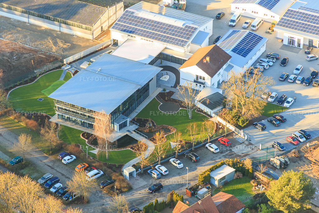 Luftbild: Quartier Lanzet mit Hagebau Kompakt - Gillet Baustoffe GmbH in Herxheim bei Landau im Bundesland Rheinland-Pfalz in Deutschland. Foto: IMG_076495.jpg vom 05.01.2015 durch Werner Riehm/FLY-FOTO.deGillet Webseite