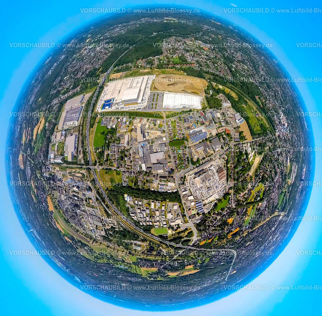 Oberhausen230790161_LogPort_EDEKA_Picnic | Luftbild, Logistikzentrum, EDEKA Zentrallager, Picnic E-Food-Lager, Baustelle Schwarze Heide, Erdkugel, Fisheye Aufnahme, Fischaugen Aufnahme, 360 Grad Aufnahme, tiny world, Schwarze Heide, Oberhausen, Ruhrgebiet, Nordrhein-Westfalen, Deutschland