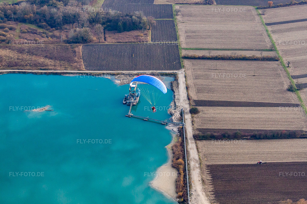 Luftbild: Baggersee der HBM Hagenbacher Bau Mineralstoffe GmbH&Co.KG in Hagenbach im Bundesland Rheinland-Pfalz in Deutschland. Foto: IMG_22793.jpg vom 21.11.2009 durch Werner Riehm/FLY-FOTO.deWWW.HBM-KIES.DE