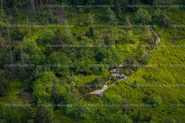 Horn-BadMeinberg240505808LippischerVelmerstot_TeutoburgerWald | Luftbild, Wandergruppe macht Rast in einem Waldstück am Eggeosthang, Waldschäden, Teutoburger Wald, Leopoldstal, Horn-Bad Meinberg, Ostwestfalen, Nordrhein-Westfalen, Deutschland