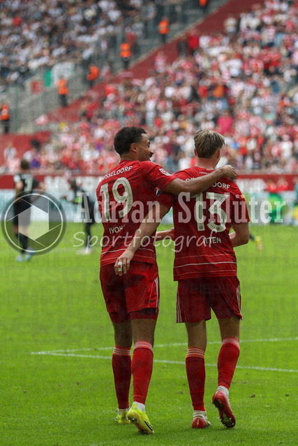 10.05.2026, GER, Fussball, Herren, 2. BL, Saison 2025/2026, Fortuna Düsseldorf - SV Elversberg | Cederic Itten Torjubel, jubelt mit seiner Mannschaft nach dem Treffer zum 3:0