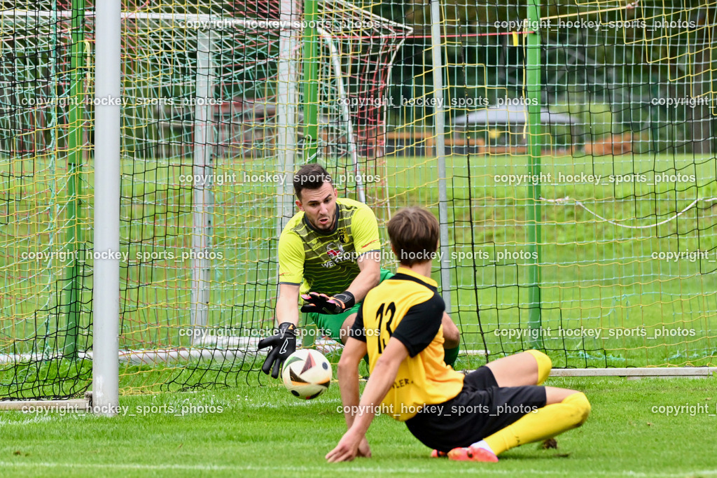 SV Arnoldstein vs. ATUS Velden | #13 Fabian Ortner SV Arnoldstein, #1 Moritz Zimmermann SV Arnoldstein, SV Arnoldstein vs. ATUS Velden, SV Arnoldstein vs. ATUS Velden am 16.09.2025 in Arnoldstein (Waldparkstadion Arnoldstein), Austria, (Photo by Bernd Stefan)