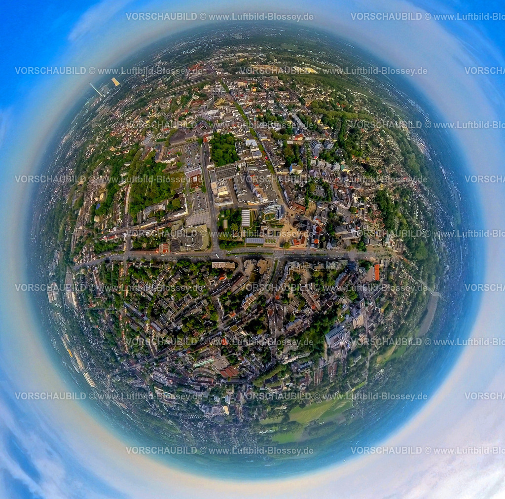 Herne240590022MitteLWL-MuseumBahnhofstrasse | Luftbild, Innenstadt City mit dem Europaplatz an der Bahnhofstraße, evang. Kreuzkirche und LWL-Museum für Archäologie und Kultur, Westfälisches Landesmuseum Archäologisches Museum, Erdkugel, Fisheye Aufnahme, Fischaugen Aufnahme, 360 Grad Aufnahme, tiny world, little planet, fisheye Bild, Herne-Mitte, Herne, Nordrhein-Westfalen, Deutschland