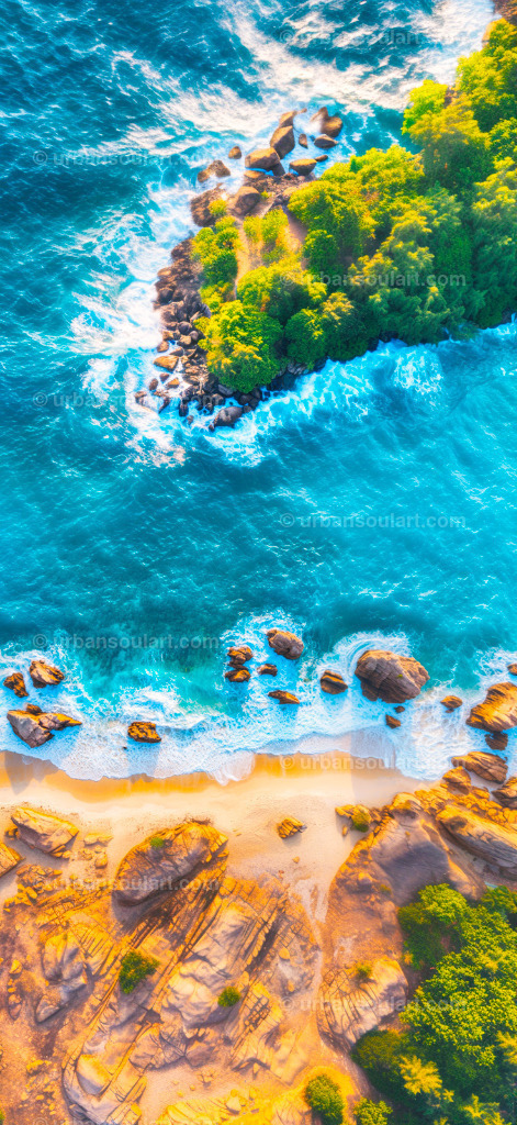 Ocean Beach With Island In Sight | A beautiful beach scene with gentle waves and a distant island, perfect for evoking a sense of calm and escape. Ideal for beach lovers who want to bring a coastal ambiance into their space. - Realisiert mit Pictrs.com