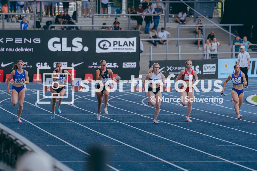 Deutsche Meisterschaften der Frauen und Männer 2026 | Svenja Pfetsch, Munich Athletics, Joelina Sophie Miltschus, SC DHfK Leipzig, 100-Meter-Lauf, Vorlauf, Deutsche Meisterschaften der Frauen und Männer 2026, Lohrheidestadion Bochum-Wattenscheid, 25.07.2026. Foto: Marcel Schwering / sportimfokus - Realisiert mit Pictrs.com