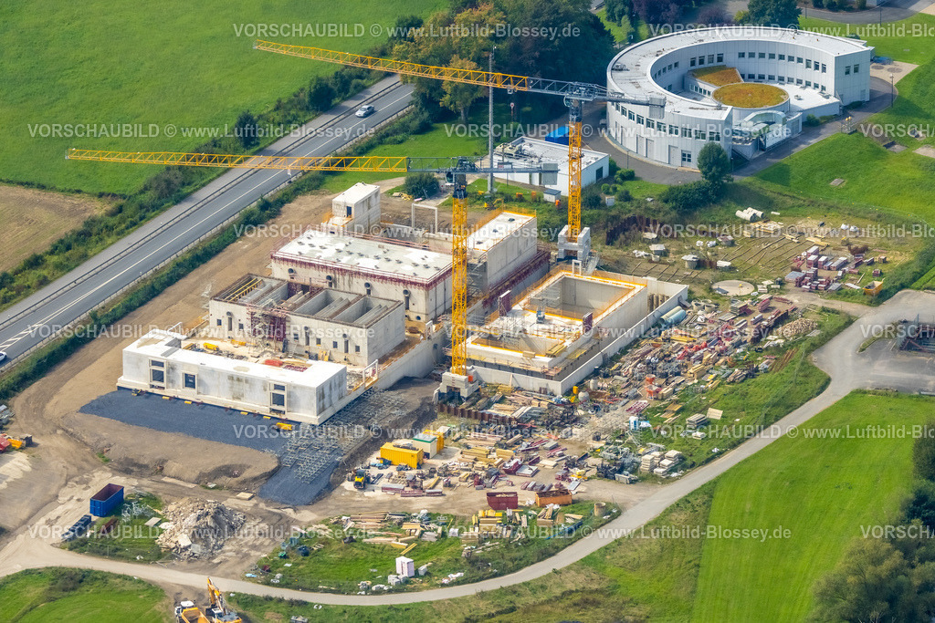 Froendenberg230902059 | Luftbild, Wasserwerke Westfalen GmbH am Fluss Ruhr, Baustelle mit Neubau, Halingen, Menden, Ruhrgebiet, Nordrhein-Westfalen, Deutschland