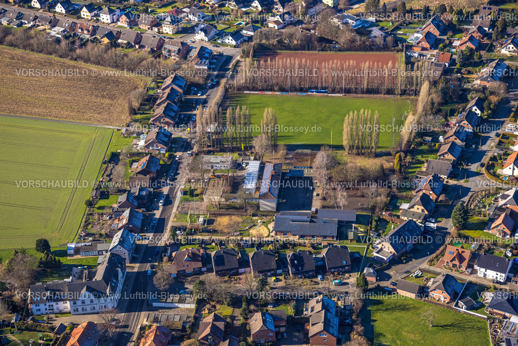 Luenen230203779 | Luftbild, Sportplatz TUS Jugend Niederaden, Evang. Kindertageseinrichtung Zur Arche, Niederaden, Lünen, Ruhrgebiet, Nordrhein-Westfalen, Deutschland