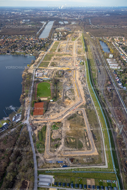 Duisburg230302347 | Luftbild, Baustelle, ehemaliger Rangierbahnhof Wedau, geplantes Duisburger Wohnquartier, Wedau, Duisburg, Ruhrgebiet, Nordrhein-Westfalen, Deutschland