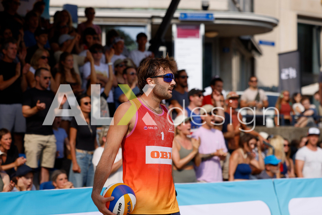 Obi BeachTour 2026 - Basel | BASEL, SWITZERLAND - JULY 19: LEO DILLIER (SUI) during the Obi BeachTour 2026 match between DILLIER / FLÜCKIGER (SUI) and BREER / KÄLIN (SUI) at Barfüsserplatz on July 19, 2026 in Basel, Switzerland. - Realisiert mit Pictrs.com