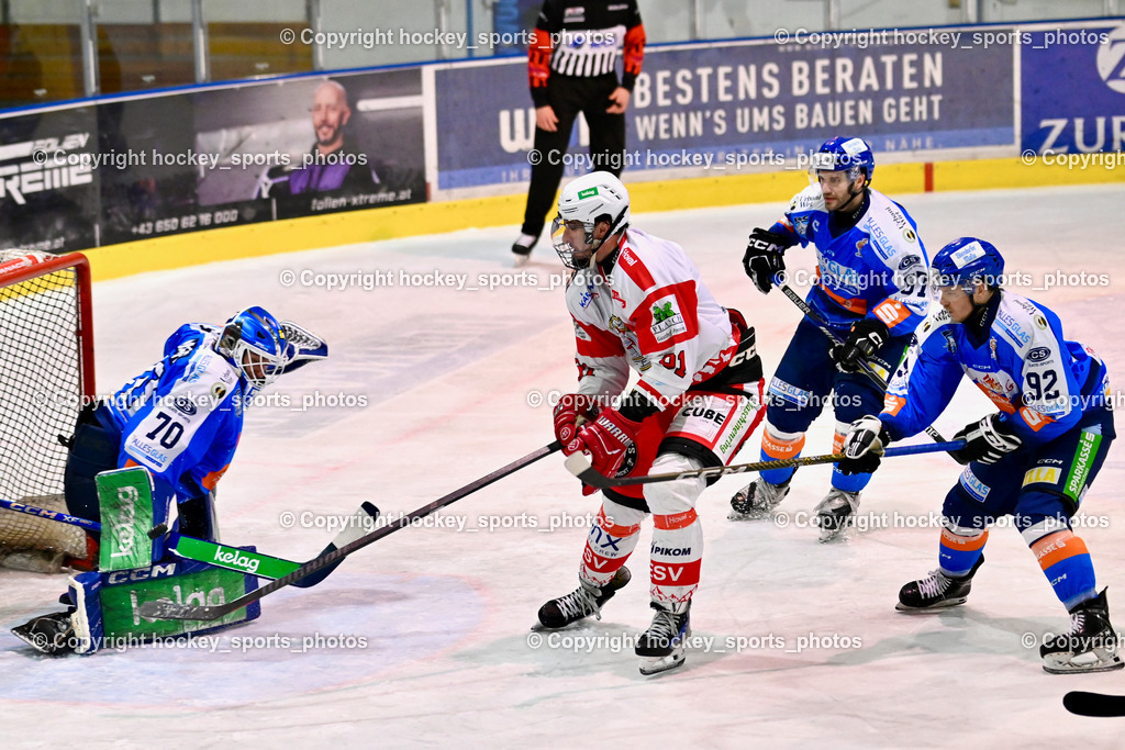 ESC Steindorf vs. ESV Ferlach  | #70 Moser Lukas ESC Steindorf, #91 Alagic Adis ESV Ferlach, #92 Ratz Patrick ESC Steindorf, #57 Wilfan Franz ESC Steindorf, ESC Steindorf vs. ESV Ferlach , ESC Steindorf vs. ESV Ferlach  am 15.02.2026 in Steindorf (Ossiachersee Halle), Austria, (Photo by Bernd Stefan)