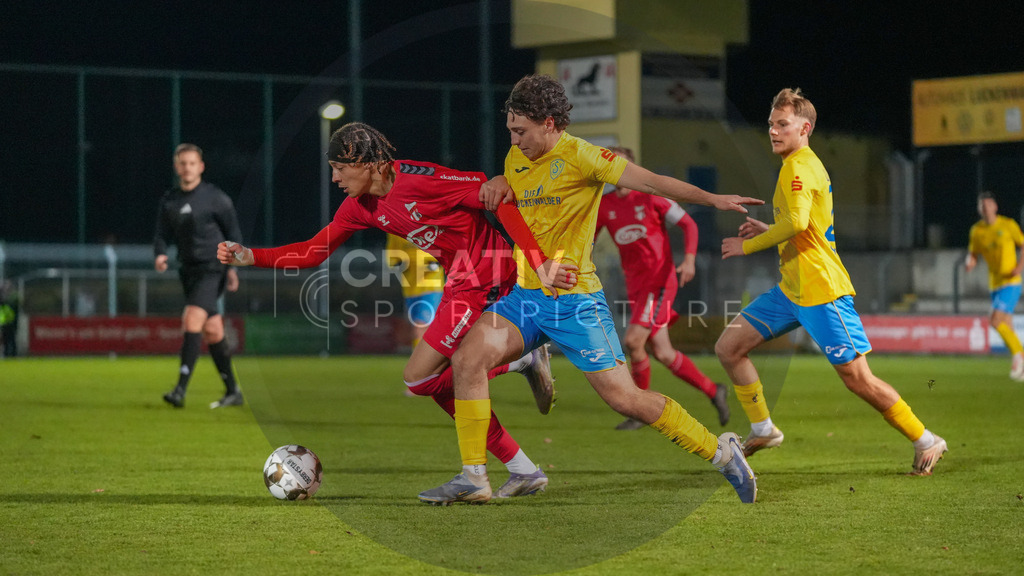 Fußball, Herren, Saison 2025/2026, Regionalliga Nordost, 17. Spieltag, FSV 63 Luckenwalde vs. ZFC Meuselwitz, Freitag 28.11.2025, Werner-Seelenbinder-Stadion Luckenwalde, | Fußball, Herren, Saison 2025/2026, Regionalliga Nordost, 17. Spieltag, FSV 63 Luckenwalde vs. ZFC Meuselwitz, Freitag 28.11.2025, Werner-Seelenbinder-Stadion Luckenwalde, Im Bild: Eilias Oke (l. Meuselwitz) und Max Hathaway (r. Luckenwalde) - Realisiert mit Pictrs.com