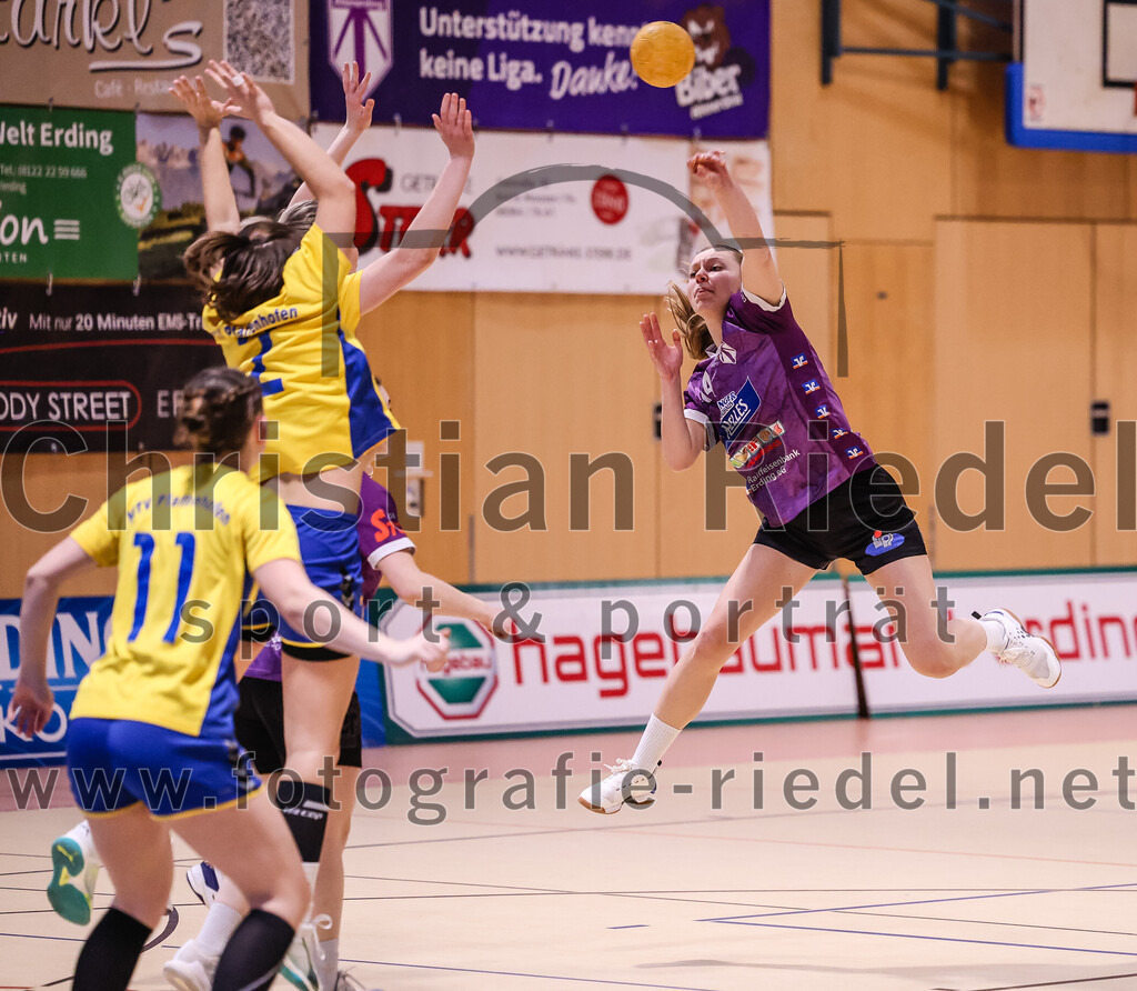 2025-02-15_016_SpVgg_Altenerding_gegen_MTV_Pfaffenhofen | Erding, Deutschland, 15.02.2025:Handball, Bezirksoberliga Frauen Altbayern 2024 / 2024, 14. Spieltag, SpVgg Altenerding gegen MTV Pfaffenhofen, Endergebnis: 27:23Leonie Sterz (MTV Pfaffenhofen, #11), Sophie Lößl (SpVgg Altenerding, #14)Foto: Christian Riedel / fotografie-riedel.net