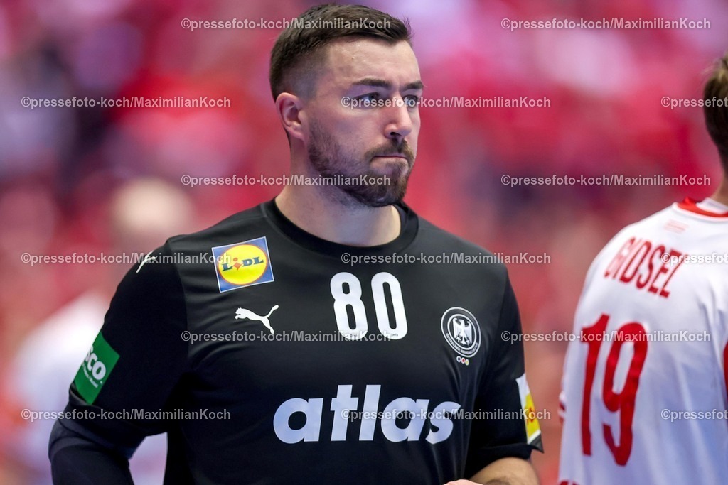 EHF26012603080 | 26.01.2026, Handball, Men's EHF EURO 2026, Deutschland - Dänemark, Jyske Bank Boxen in Herning, Dänemark, Main Round:  Jannik Kohlbacher (Germany #80) 