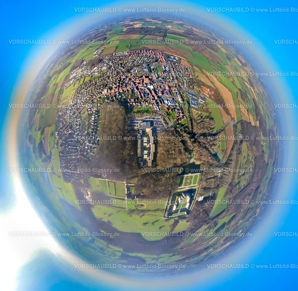 Nordkirchen230290025_Mitte_Finanzhochschule | Luftbild, Hochschule für Finanzen NRW, am Schloss, Fisheye Aufnahme, Fischaugen Aufnahme, 360 Grad Aufnahme, Nordkirchen, Münsterland, Nordrhein-Westfalen, Deutschland