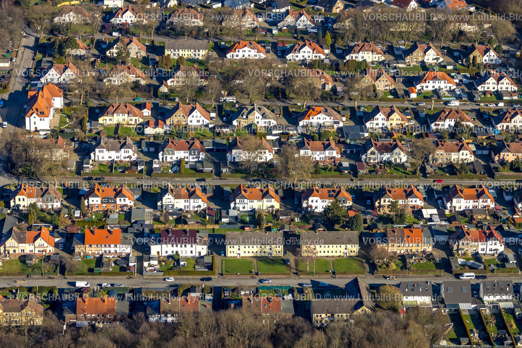 Luenen230203866 | Luftbild, Bergarbeiter-Zechensiedlung zwischen Lanstroper Straße, Wirthstraße und Querstraße, rote Dächer, Horstmar, Lünen, Ruhrgebiet, Nordrhein-Westfalen, Deutschland