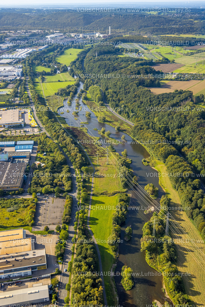 Hagen230903050 | Luftbild, Fluss Lenne Renaturierung, Lenne-Auen, Verbandsstraße, Lennetal, Hagen, Ruhrgebiet, Nordrhein-Westfalen, Deutschland