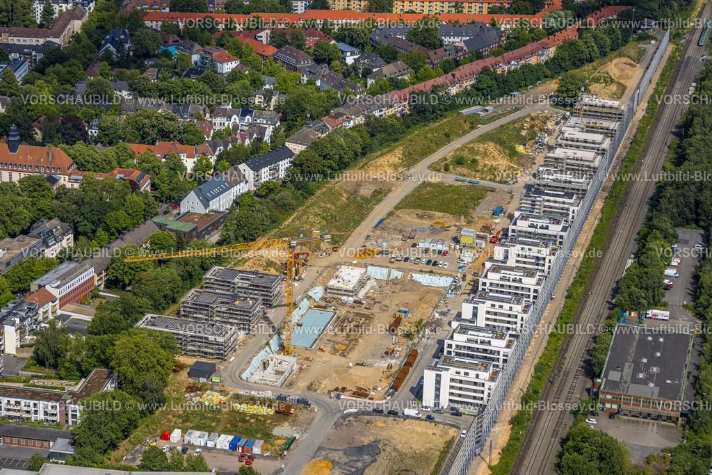 Dortmund230700155 | Luftbild, Baustelle Kronprinzenviertel für Neubau von Wohnungen, Am Wasserturm Südbahnhof, Kaiserbrunnen, Westfalendamm, Dortmund, Ruhrgebiet, Nordrhein-Westfalen, Deutschland