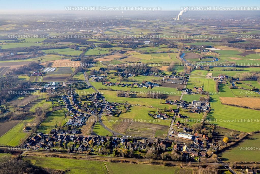 Selm230205187Bork | Luftbild, Wohnsiedlung mit Wiesen und Feldern um die Waltroper Straße, Bork, Selm, Münsterland, Nordrhein-Westfalen, Deutschland