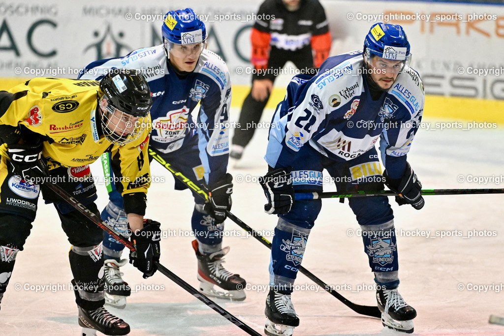 ESC Steindorf vs. MET PHOTOVOLTAIK HORNETS SPITTAL | #8 Komar Luca EC Hornets Spittal, #91 Kravanja Kristian ESC Steindorf, #28 Bacher Stefan ESC Steindorf, ESC Steindorf vs. MET PHOTOVOLTAIK HORNETS SPITTAL, ESC Steindorf vs. MET PHOTOVOLTAIK HORNETS SPITTAL am 26.10.2024 in Steindorf (Ossiachersee Halle), Austria, (Photo by Bernd Stefan)