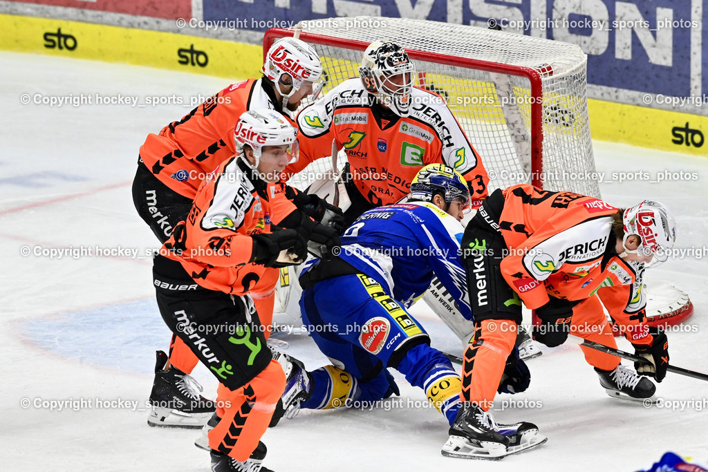 EC IDM WÄRMEPUMPEN VSV vs. MOSER MEDICAL GRAZ99ERS | #40 Tim Luca Harnisch Graz 99ers, #33 Maxime Lagacé Graz 99ers, #18 Paul Stapelfeldt Graz 99ers, #8 Maximilian Rebernig EC VSV, EC IDM WÄRMEPUMPEN VSV vs. MOSER MEDICAL GRAZ99ERS, EC IDM WÄRMEPUMPEN VSV vs. MOSER MEDICAL GRAZ99ERS am 17.03.2026 in Villach (Stadthalle Villach), Austria, (Photo by Bernd Stefan)