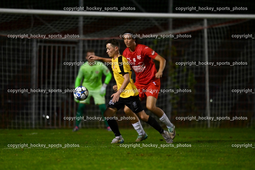 FC KAC 1909 vs. FC Nussdorf Debant | #11 Julian Egger FC Nussdorf Debant, #16 Noah Pogatetz FC KAC, FC KAC 1909 vs. FC Nussdorf Debant, FC KAC 1909 vs. FC Nussdorf Debant am 19.09.2025 in Klagenfurt (Sportplatz KAC), Austria, (Photo by Bernd Stefan)