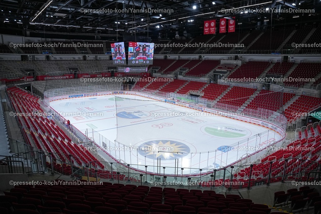 xYDRx19102501001 | 19.10.2025, xydrx, Eishockey, DEL2, Düsseldorfer EG - EV Landshut, PSD Bank Dome Düsseldorf: Übersichtsbild leerer PSD Bank Dome