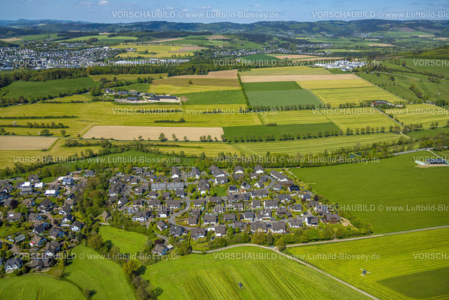 Schmallenberg230506402 | Luftbild, Wohnsiedlung Drevestraße und Oberdreveweg, Wiesen und Felder, Schmallenberg, Sauerland, Nordrhein-Westfalen, Deutschland