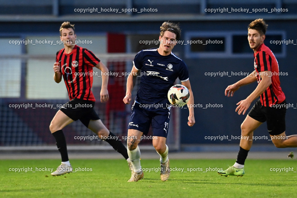SC St. Veit vs. FC Nussdorf Debant | #5 Ivan Makovec FC Nussdorf Debant, #91 Raphael Lukas Kulterer SC St. Veit, #19 Lukas Michael Eder FC Nussdorf Debant, SC St. Veit vs. FC Nussdorf Debant, SC St. Veit vs. FC Nussdorf Debant am 22.08.2025 in St. Veit an der Glan (Jacques Lemans Arena), Austria, (Photo by Bernd Stefan)