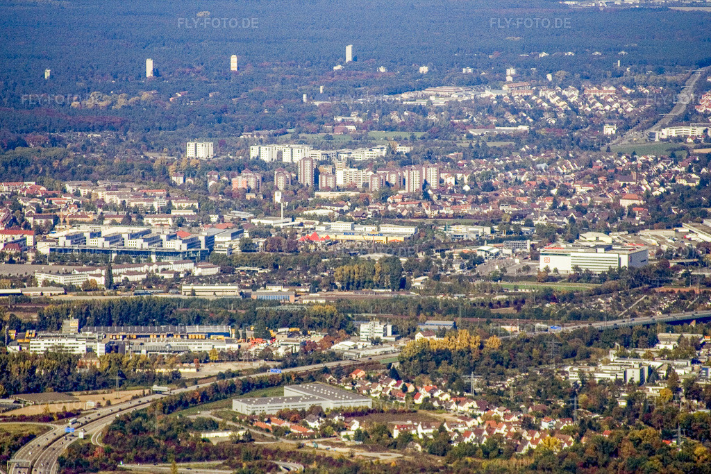Luftbild: Ortsansicht von Süden im Ortsteil Oststadt in Karlsruhe im Bundesland Baden-Württemberg in Deutschland. Foto: IMG_8649.jpg vom 14.10.2007 durch Werner Riehm/FLY-FOTO.de