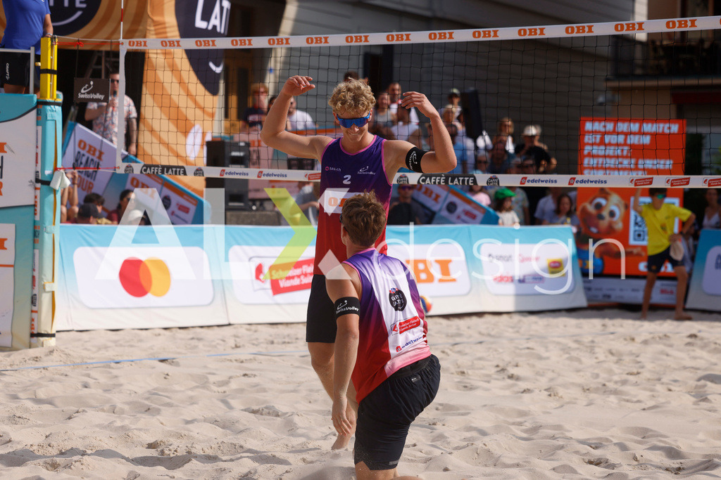 Obi BeachTour 2026 - Basel | BASEL, SWITZERLAND - JULY 19: MATHIS KÄLIN (SUI) and FLORIAN BREER (SUI) during the Obi BeachTour 2026 match between DILLIER / FLÜCKIGER (SUI) and BREER / KÄLIN (SUI) at Barfüsserplatz on July 19, 2026 in Basel, Switzerland. - Realisiert mit Pictrs.com