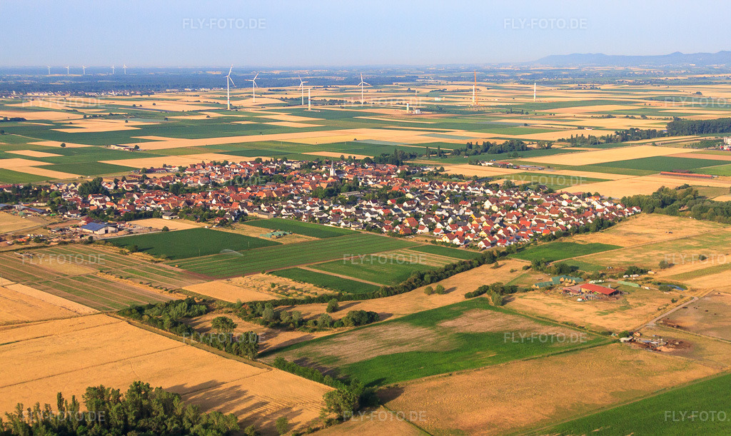 Luftbild: Dorfansicht aus Nordosten in Ottersheim bei Landau im Bundesland Rheinland-Pfalz in Deutschland. Foto: IMG_69665.jpg vom 04.07.2014 durch Werner Riehm/FLY-FOTO.de