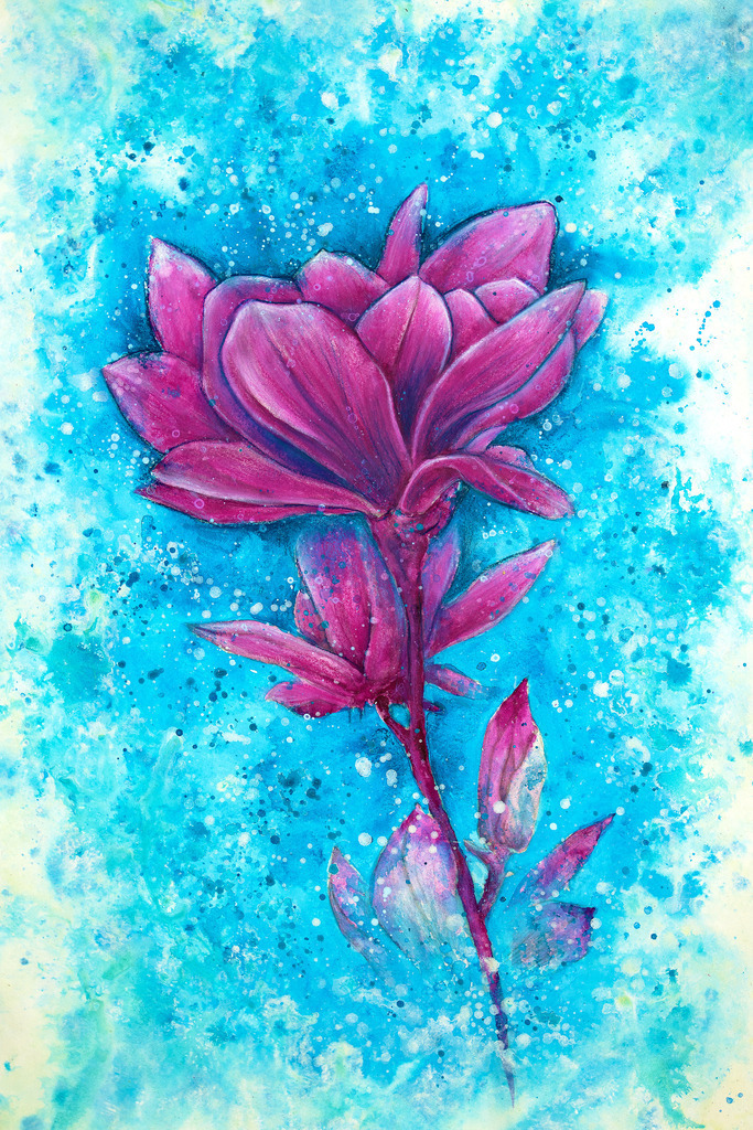 MAGNOLIEN DREAM KUNSTDRUCK | Spritziges und erfrischendes Magnolien Gemälde mit viel Struktur und Dynamik. - Realisiert mit Pictrs.com