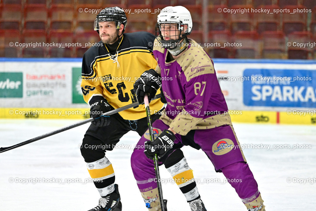 EC Kellerberg vs. EC Arnoldstein | #40 Hartlieb Manuel EC Arnoldstein, #87 Tischner Julian EC Kellerberg, EC Kellerberg vs. EC Arnoldstein, EC Kellerberg vs. EC Arnoldstein am 03.02.2025 in Villach (Stadthalle Villach), Austria, (Photo by Bernd Stefan)