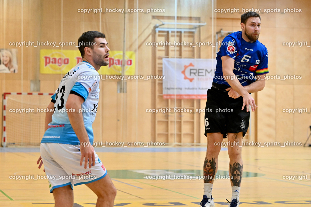 SC Ferlach vs. HSG Bärnbach/Köflach 30.3.2024 | #23 Grbavac Josip HSG Bärnbach, #6 KROBATH Leander SC Ferlach, SC Ferlach vs. HSG Bärnbach/Köflach 30.3.2024, SC Ferlach vs. HSG Bärnbach/Köflach am 30.03.2024 in Ferlach (Ballspielhalle Ferlach), Austria, (Photo by Bernd Stefan)