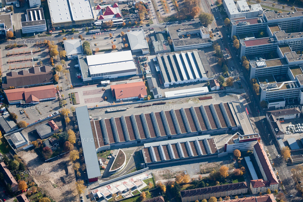 Luftbild: Verkehrsbetriebe, Gerwigstr im Ortsteil Oststadt in Karlsruhe im Bundesland Baden-Württemberg in Deutschland. Foto: IMG_34993.jpg vom 31.10.2010 durch Werner Riehm/FLY-FOTO.de