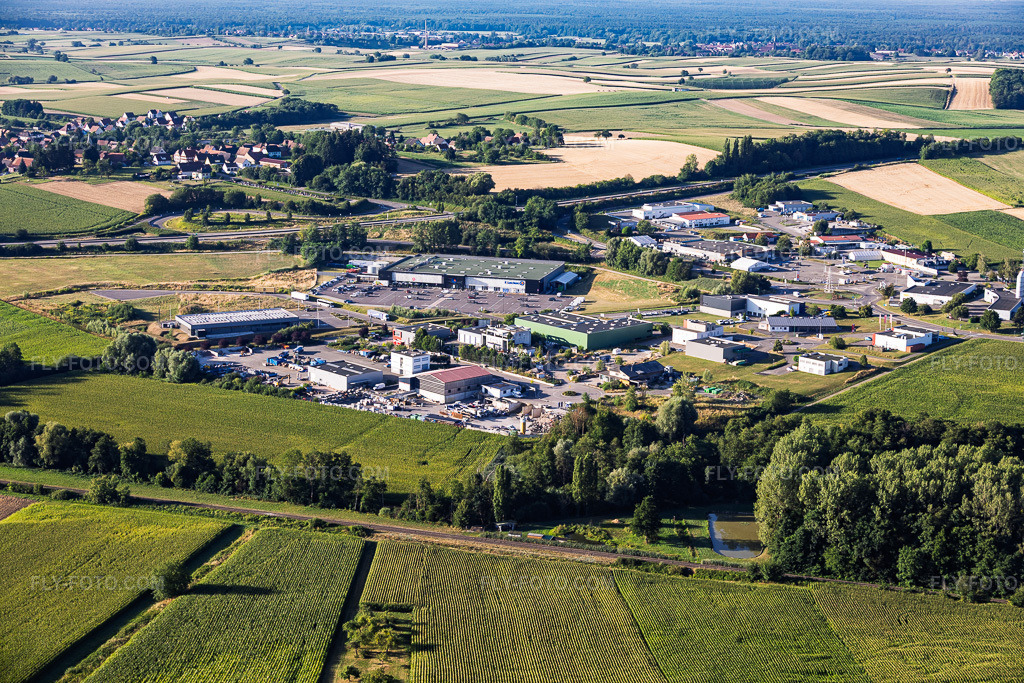 Aerial view: East Industrial Park in Soultz-sous-Forêts in the state Bas-Rhin, France. – Photo: IMG_158245.jpg taken on 07/25/2026 by Werner Riehm/FLY-FOTO.com – Resolution of the original: 6000 x 4000 px