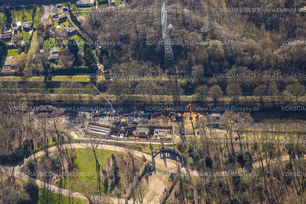 Gelsenkirchen240300946 | Luftbild, Baustelle technische Anlage am Mahnmal im Stadtgarten Gelsenkirchen, kulturelles Denkmal, Altstadt, Gelsenkirchen, Ruhrgebiet, Nordrhein-Westfalen, Deutschland