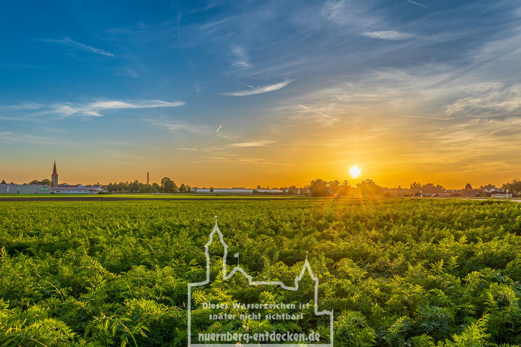Monatsbild des Kalender 2024 für den Monat September | Nürnberger Knoblauchsland während eines wunderschönen Sonnenunterganges - Realisiert mit Pictrs.com