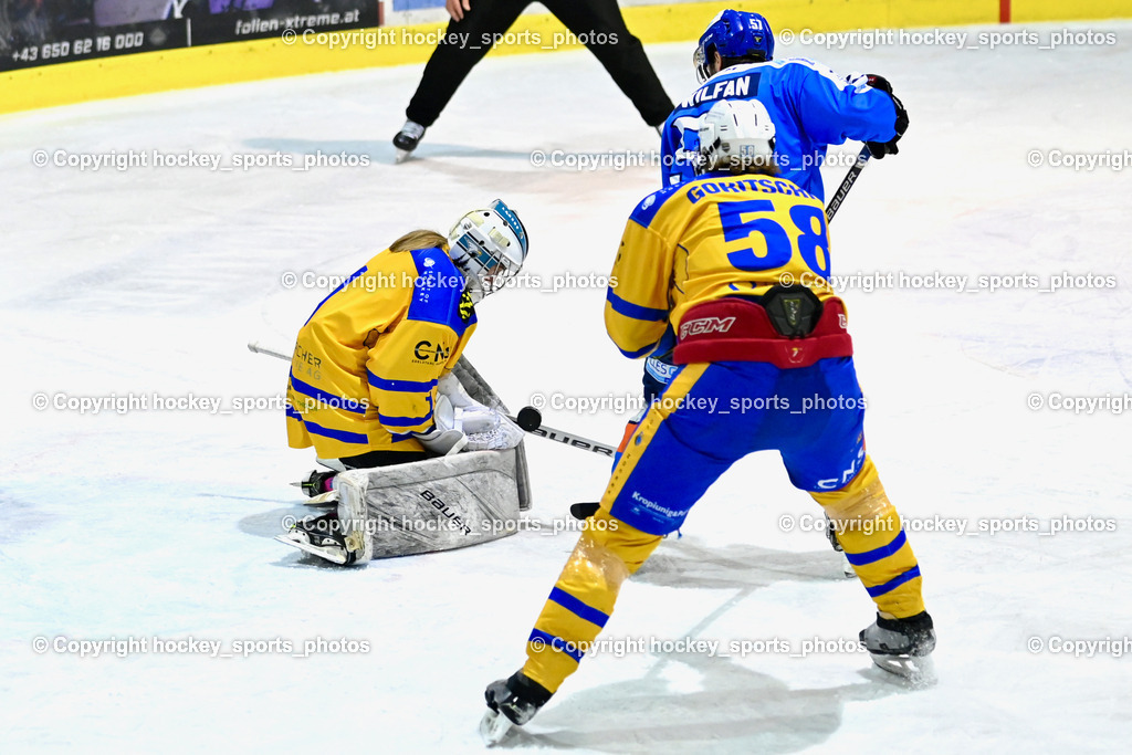 ESC SPARKASSE STEINDORF vs. EHC Althofen | #1 Adamitsch Anja EHC Althofen, #58 Goritschnig Martin EHC Althofen, #57 Wilfan Franz ESC Steindorf, ESC SPARKASSE STEINDORF vs. EHC Althofen, ESC SPARKASSE STEINDORF vs. EHC Althofen am 06.03.2026 in Steindorf (Ossiachersee Halle), Austria, (Photo by Bernd Stefan)