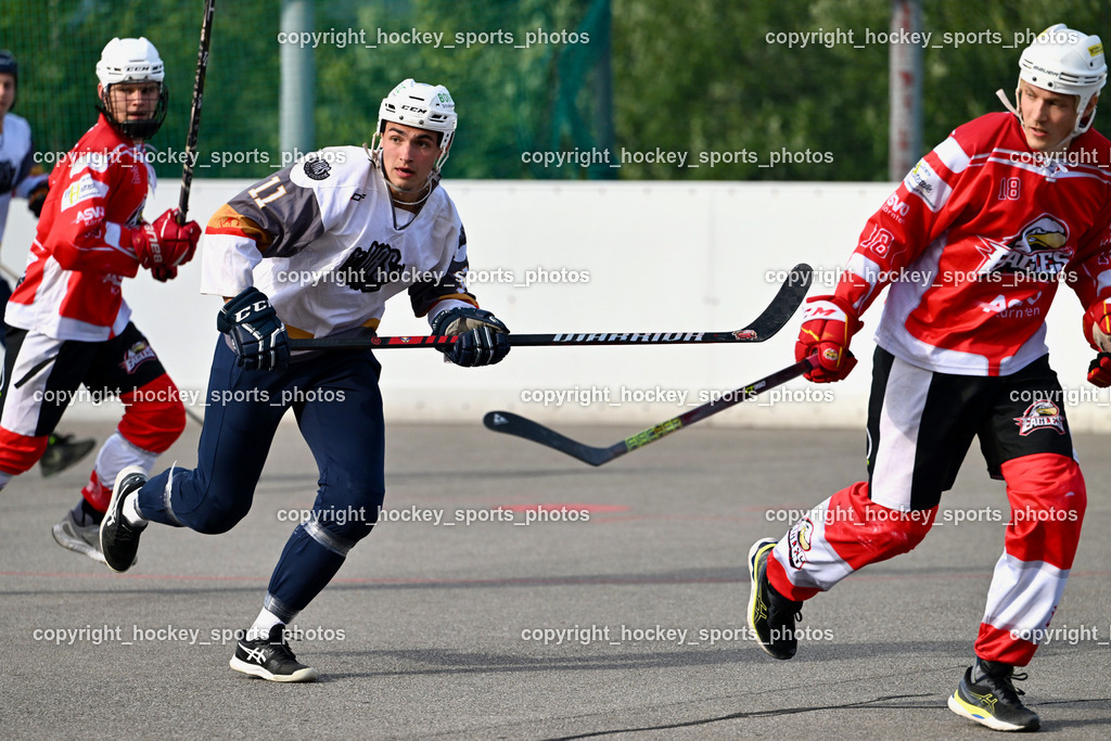 VAS Ballhockey vs. HSC Eagles Poggersdorf | #11 Potocnik Luca, #18 Steinwender Oliver, VAS Ballhockey vs. HSC Eagles Poggersdorf, VAS Ballhockey vs. HSC Eagles Poggersdorf am 14.07.2024 in Villach (Alpen Arena ), Austria, (Photo by Bernd Stefan)